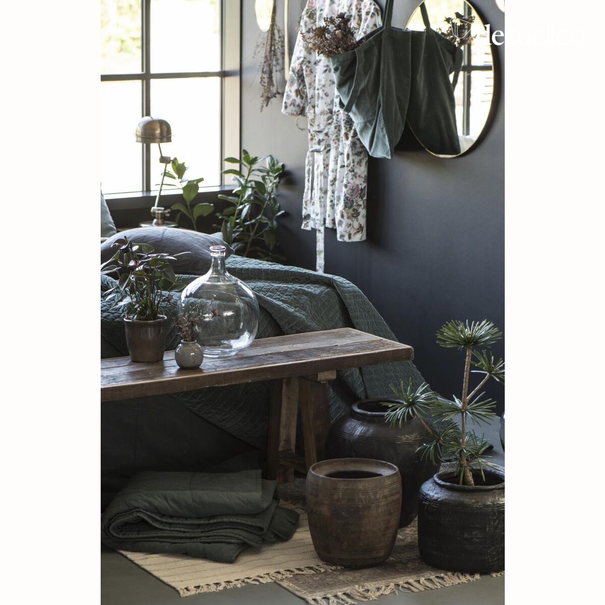 Petrol gray washed cotton quilted bedspread Laursen