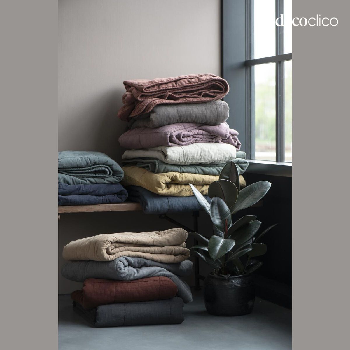 Petrol gray washed cotton quilted bedspread Laursen