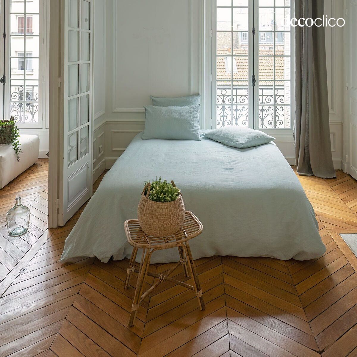 Icy blue washed linen duvet cover - 260x240cm Oslo