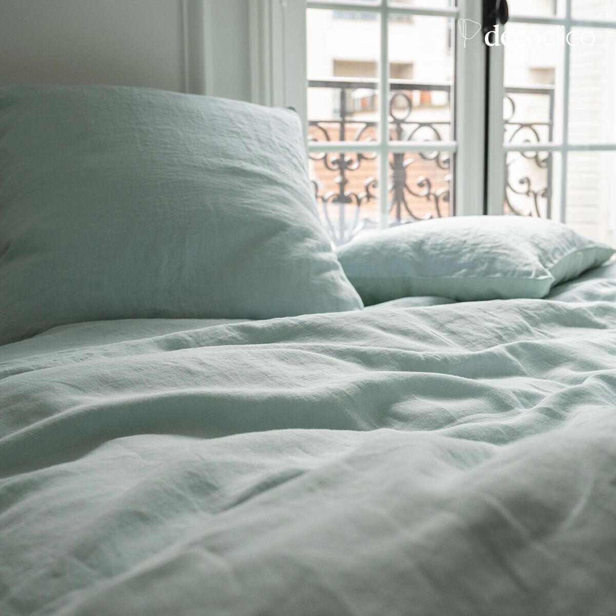 Icy blue washed linen duvet cover - 260x240cm Oslo