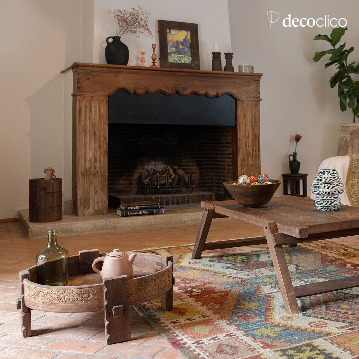 Indian round coffee table, wooden end of sofa