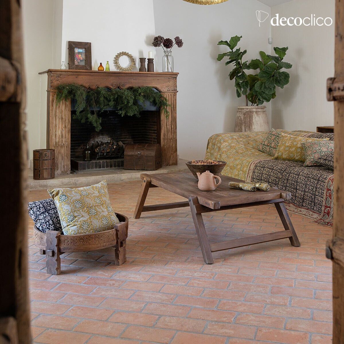 Indian round coffee table, wooden end of sofa