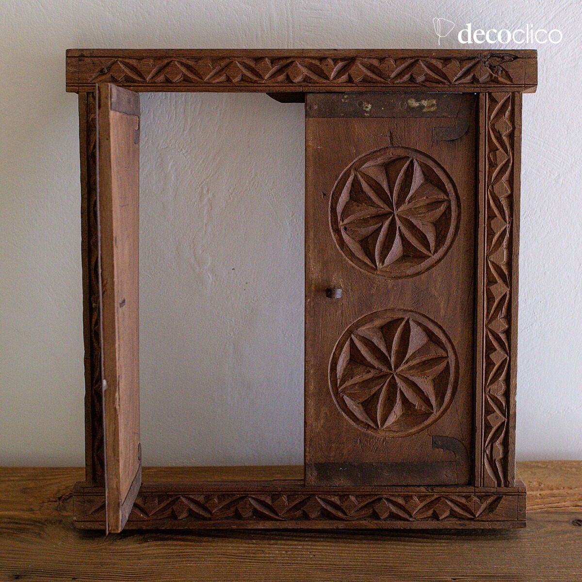 Indische Wanddekoration aus Holz, graviert, 2-teilig