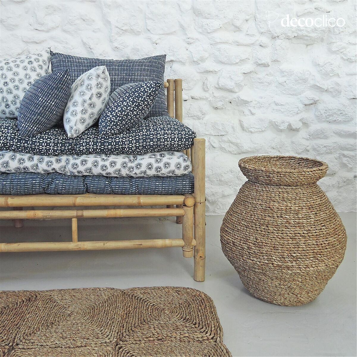 Jarre en mendong naturel tressé H50 cm Sumba