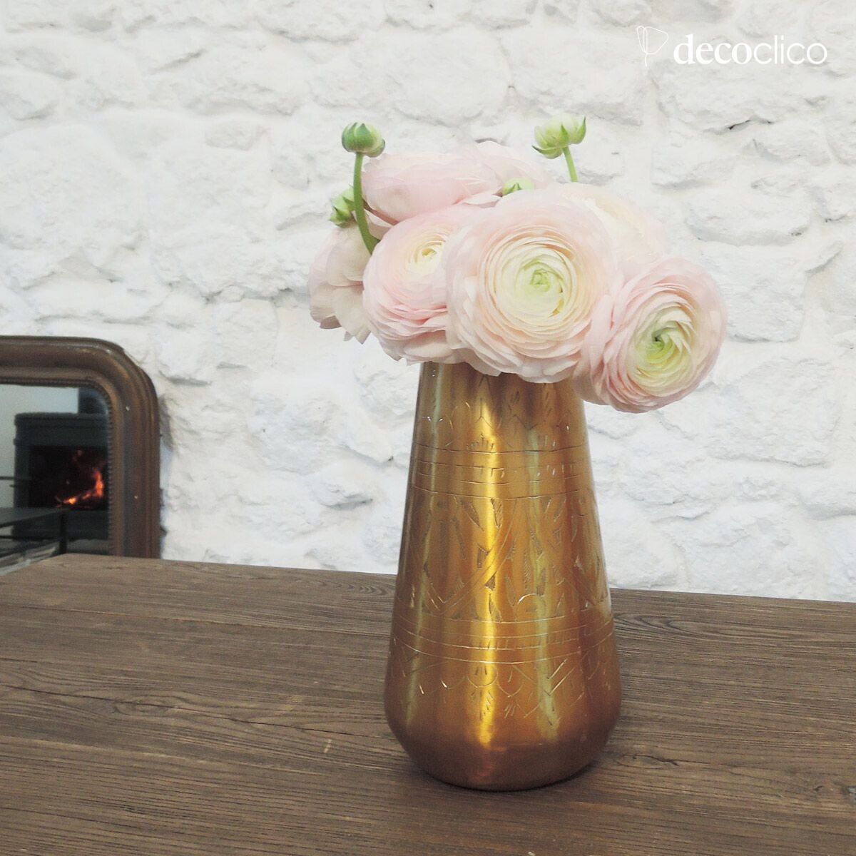 Jarrón cilíndrico de aluminio dorado H26 cm  Jaya