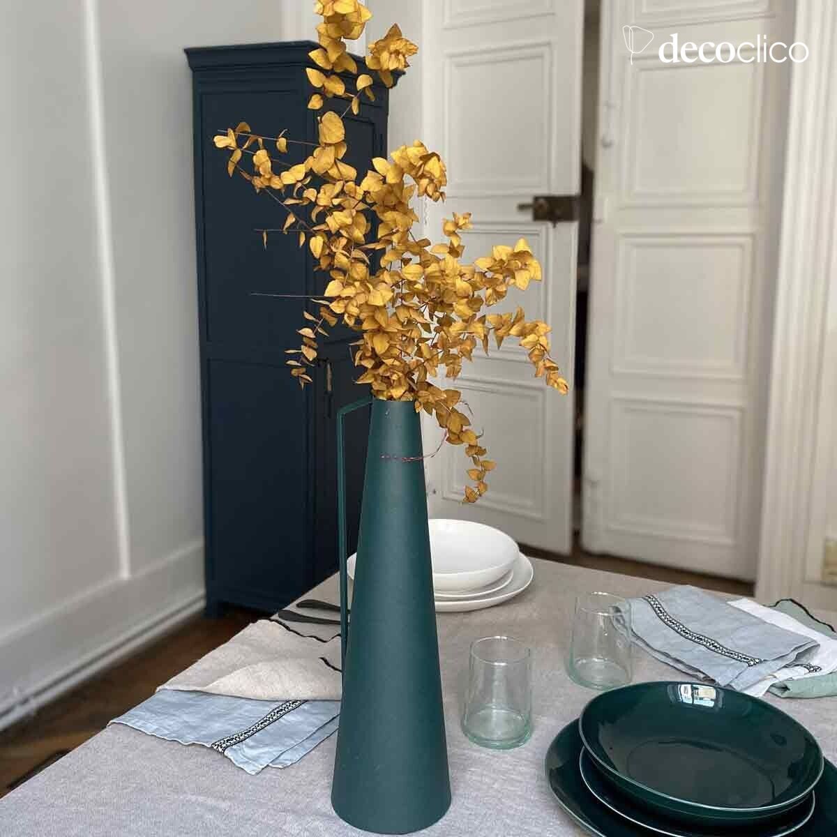 Jarrón cónico de metal verde bosque H36 cm  Tosca