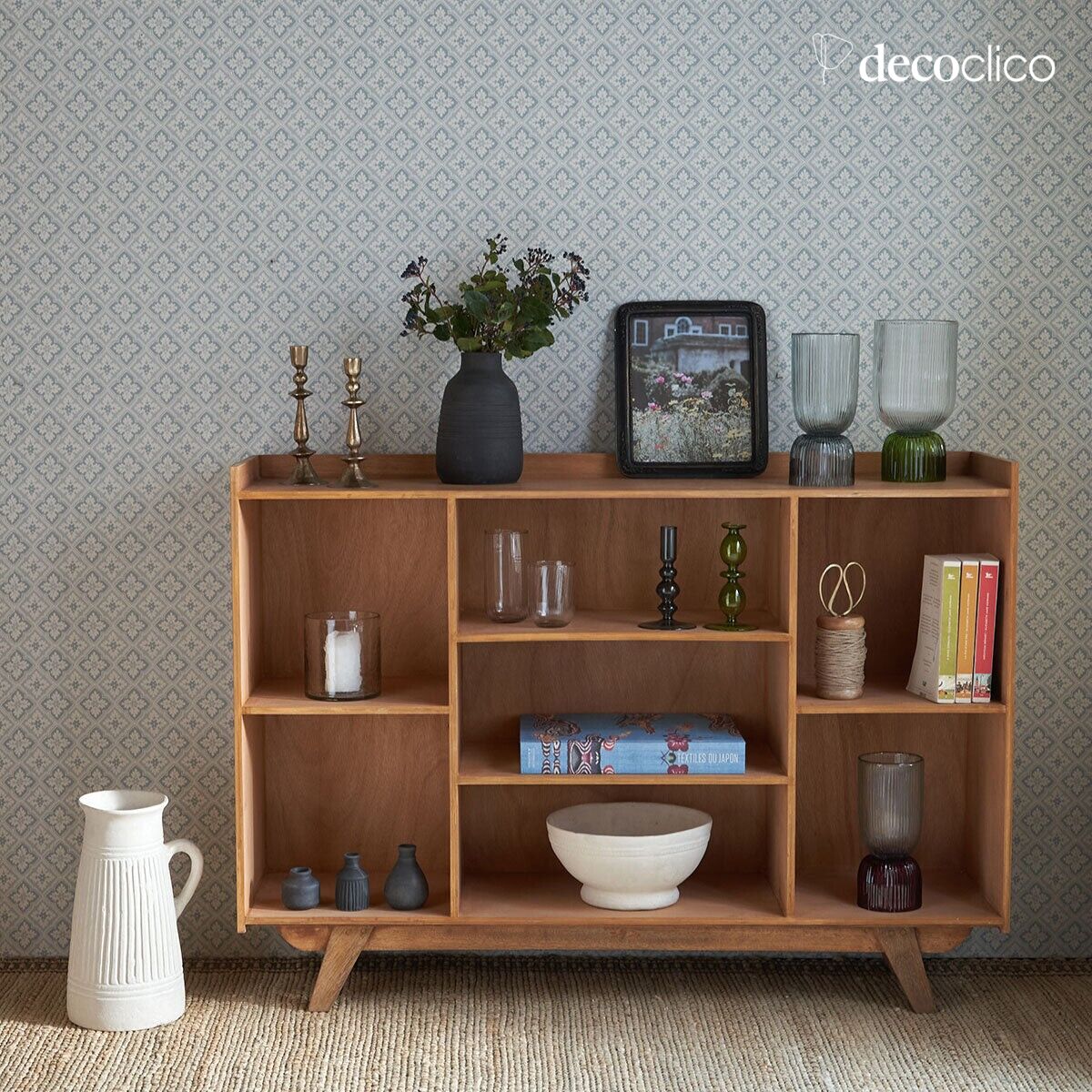 Jarrón decorativo con asa de papel maché hecho a mano Pia