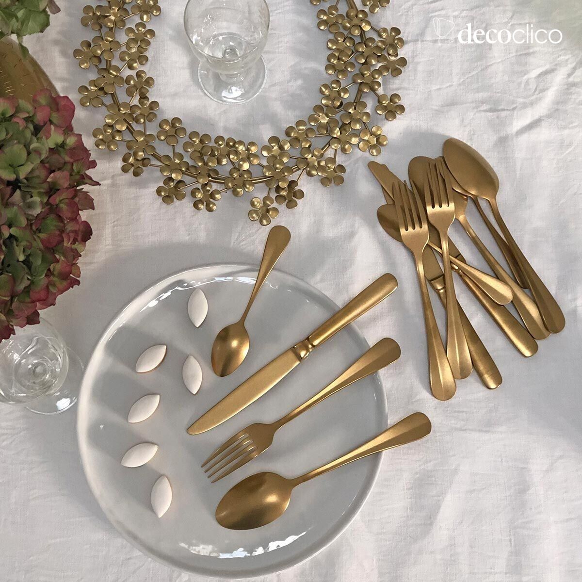 Juego de cubiertos de mesa para 16 personas de acero inoxidable dorado cepillado