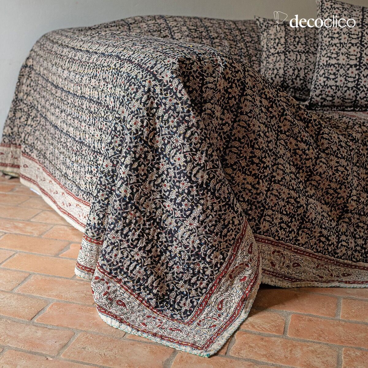 Kantha handgemaakt Cotton Block Print Reversible Throw Houtskool Dominant Pamir