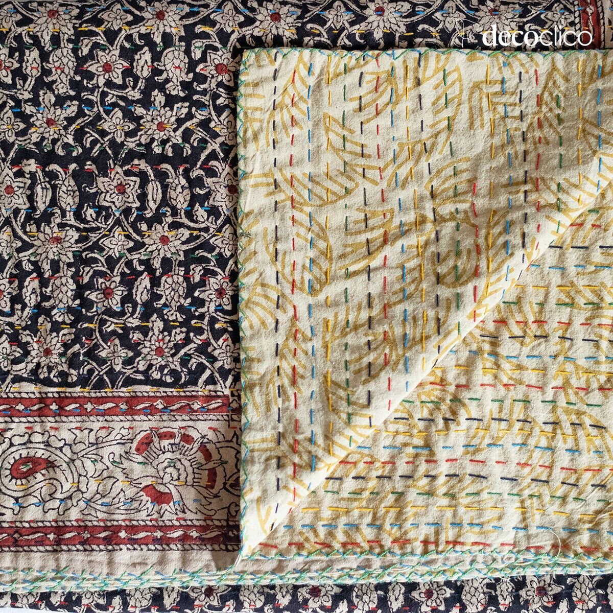 Kantha handgemaakt Cotton Block Print Reversible Throw Houtskool Dominant Pamir