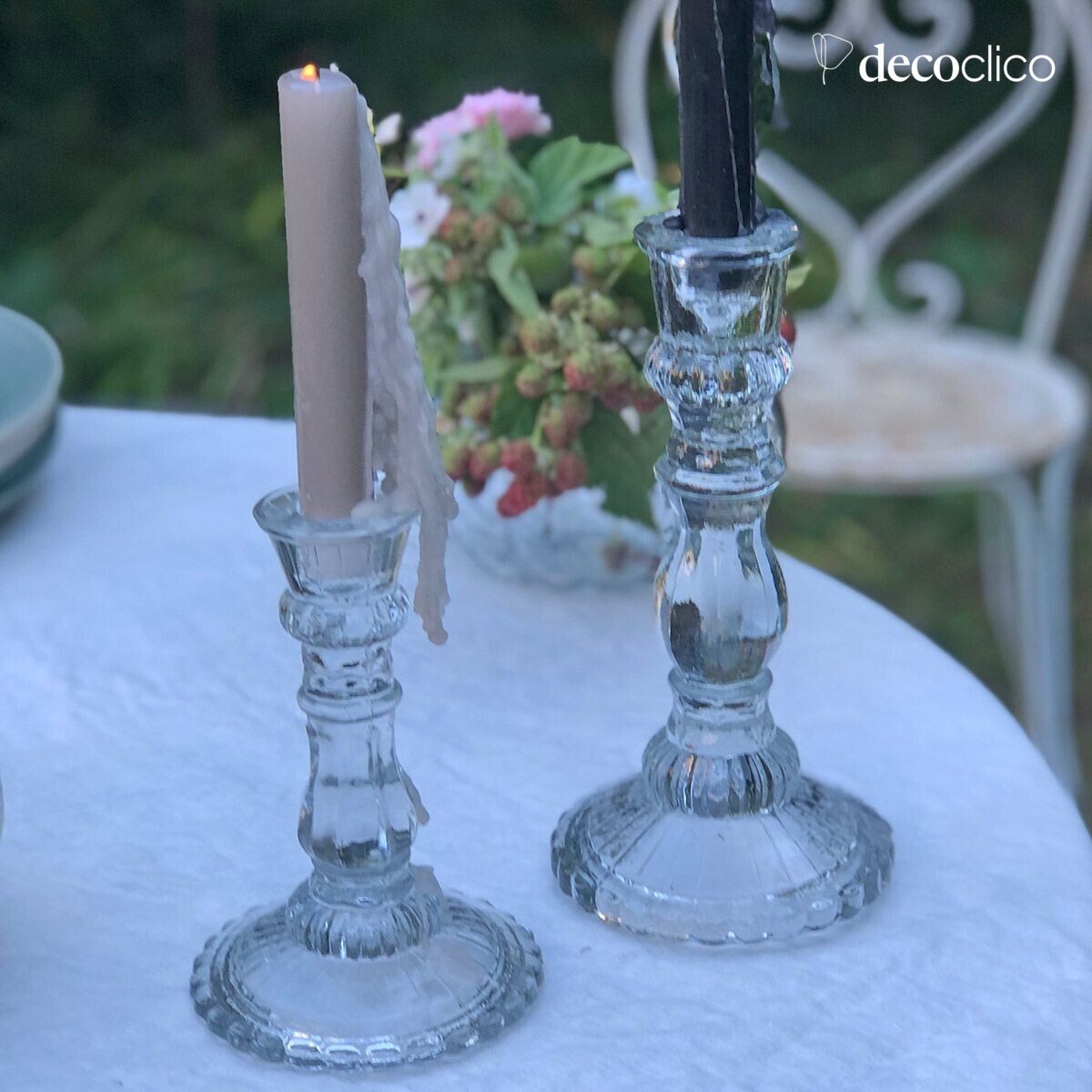 Kerzenhalter aus transparentem, bearbeitetem Glas 16 x 11 cm Guenièvre