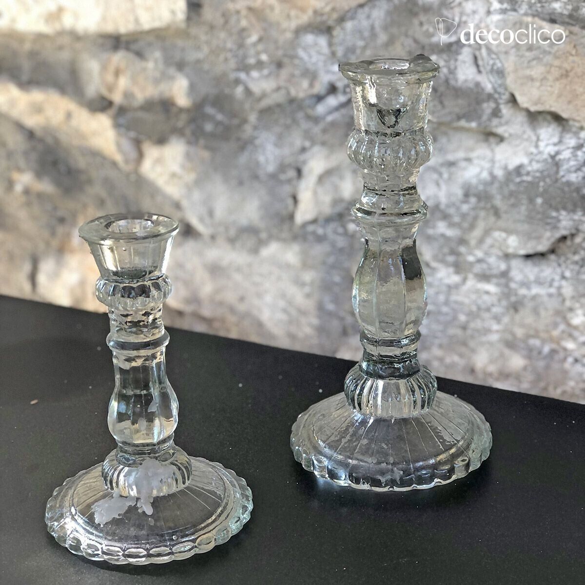 Kerzenhalter aus transparentem, bearbeitetem Glas 23 x 12 cm Guenièvre