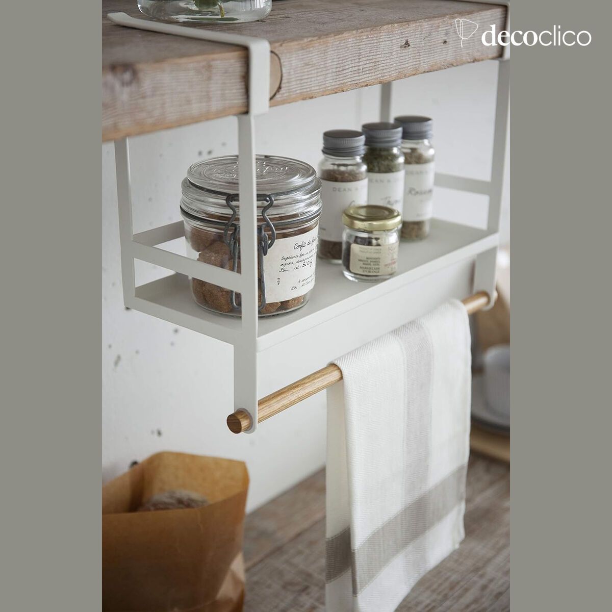 Kitchen storage unit in white steel and natural ash Tosca