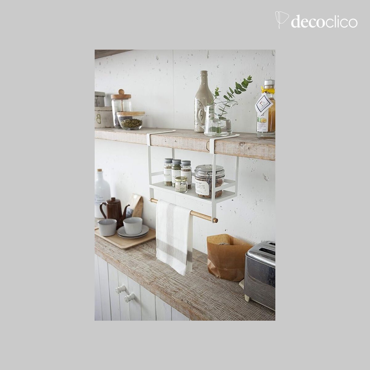 Kitchen storage unit in white steel and natural ash Tosca