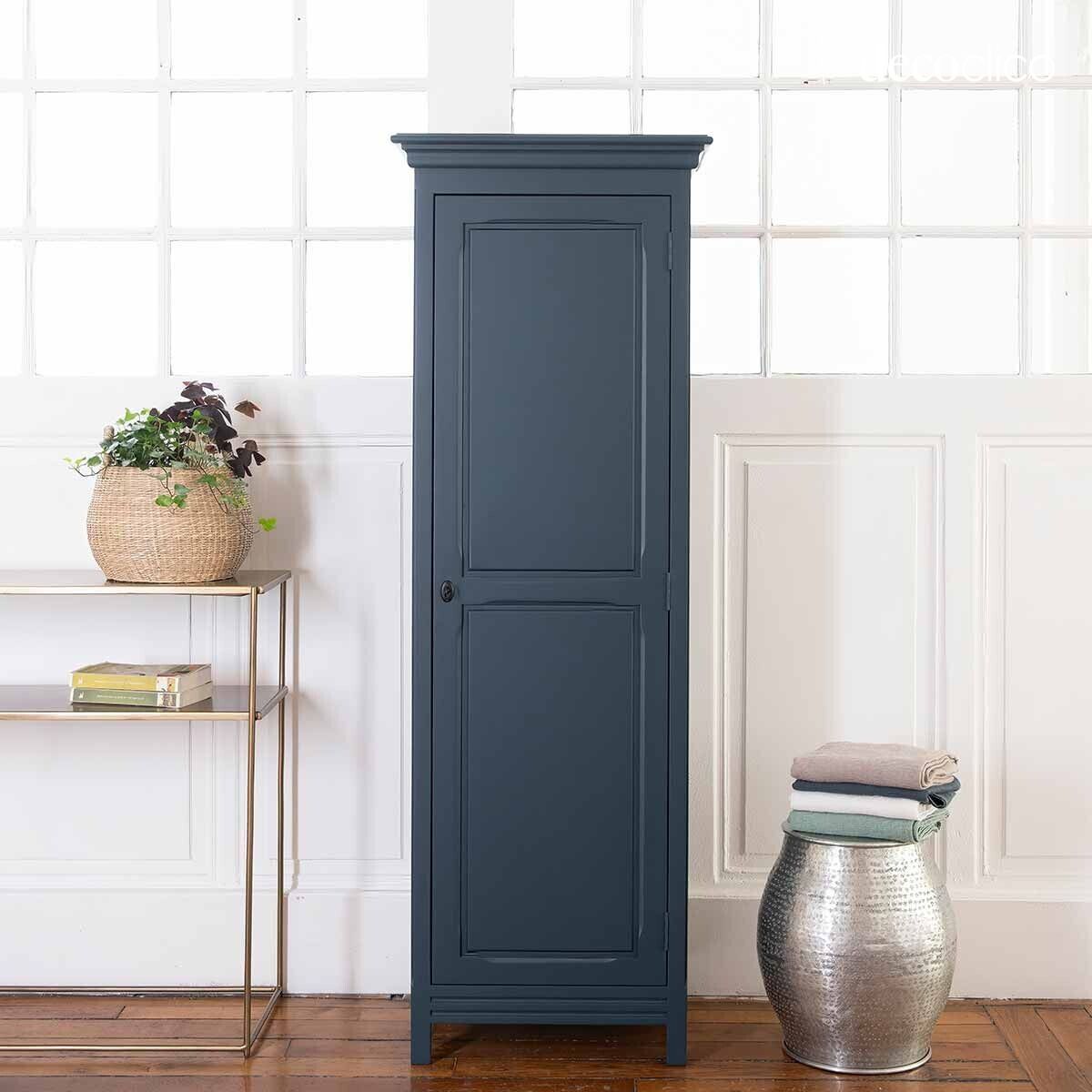 Kleiderschrank, 1-türig, aus Seekiefer, blau Léandre