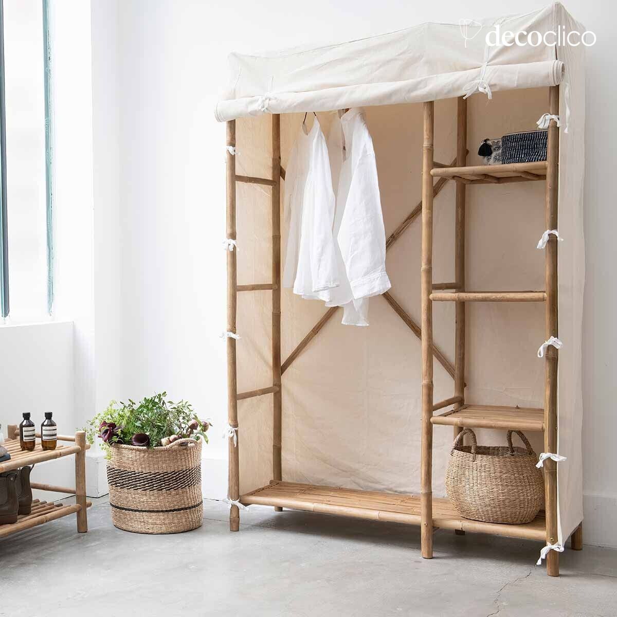 Kleiderschrank aus Bambus und Stoff Taman