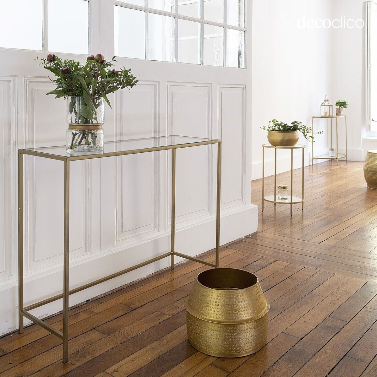 Konsole aus Glas und Messing-Metall mit Gold-Finish Mira