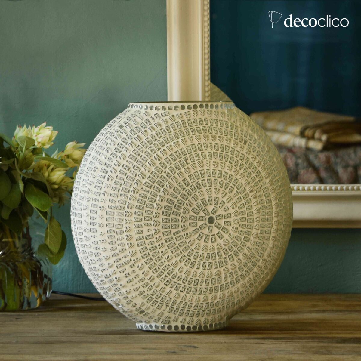 Lampada da tavolo rotonda in mosaico di vetro - bianco Bangalore