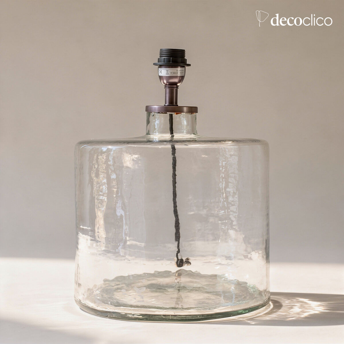 Lámpara de sobremesa de cristal y casquillo de metal plateado antiguo