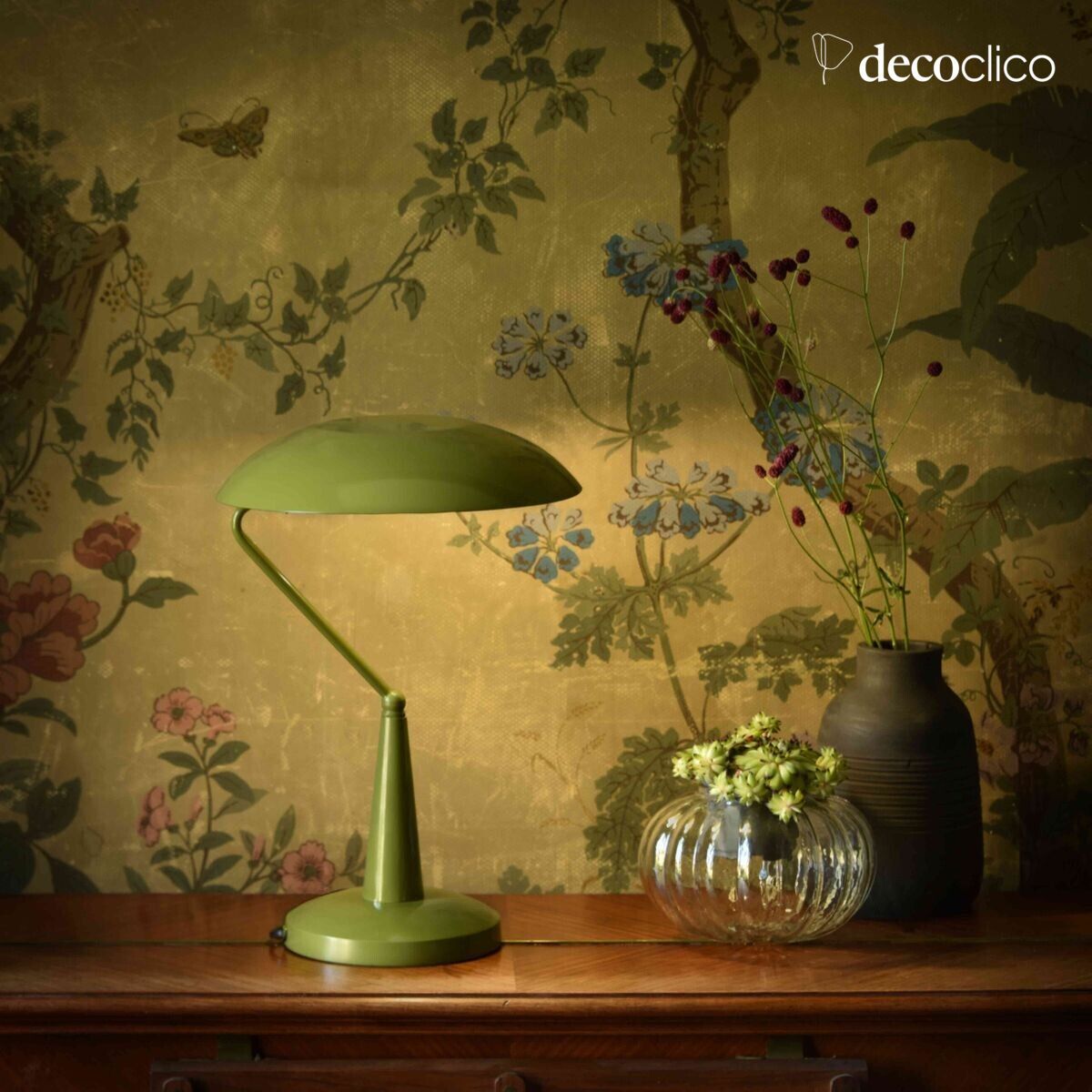 Lampe de bureau en métal abat-jour soucoupe vert vintage Parker