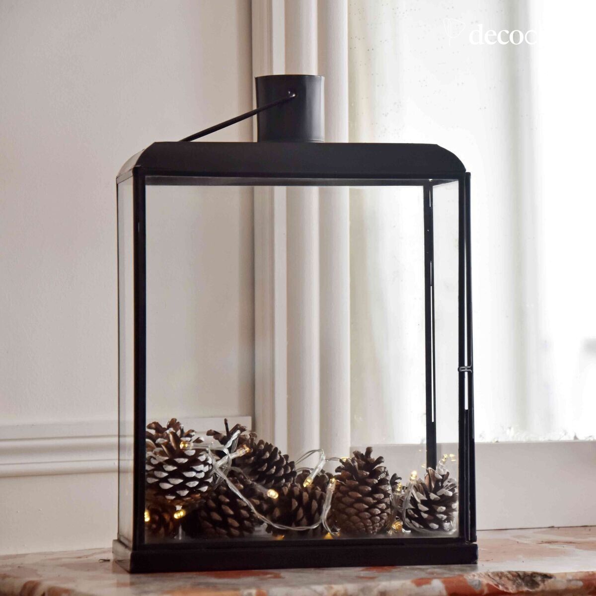 Lantern candle holder in glass and matt black metal Mira