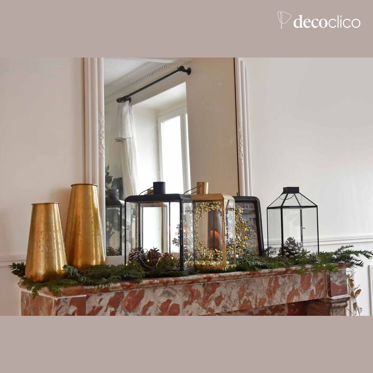 Lantern candle holder in glass and matt black metal Mira