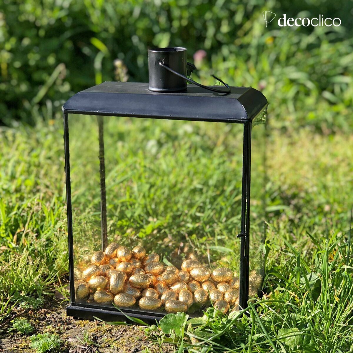 Lantern candle holder in glass and matt black metal Mira