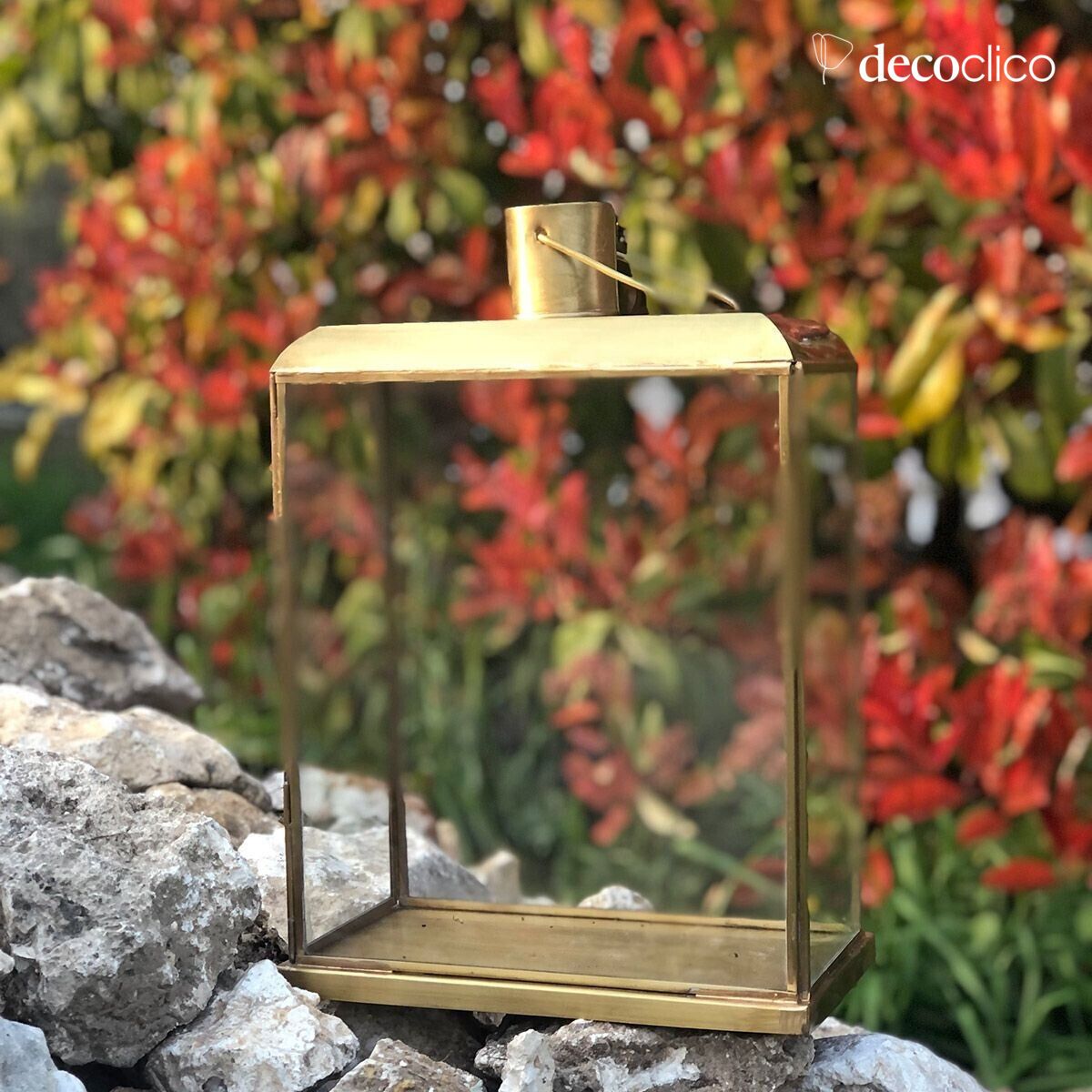 Lantern candle holder in glass and matt gold-plated metal Mira