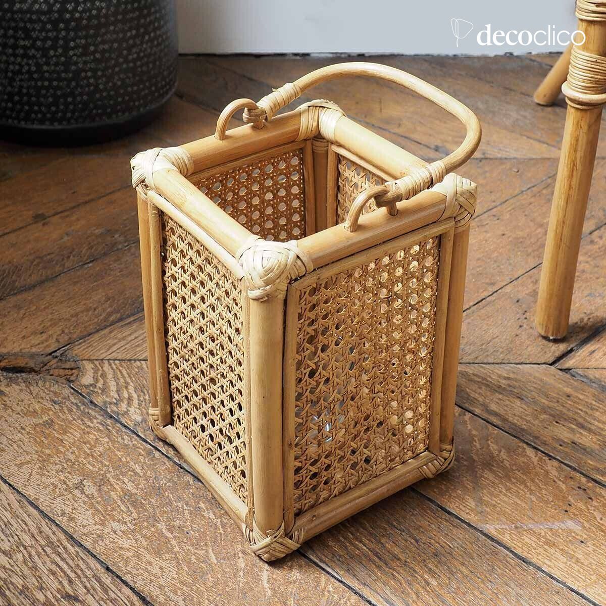 Lantern tealight holder in natural wicker with handle Moka