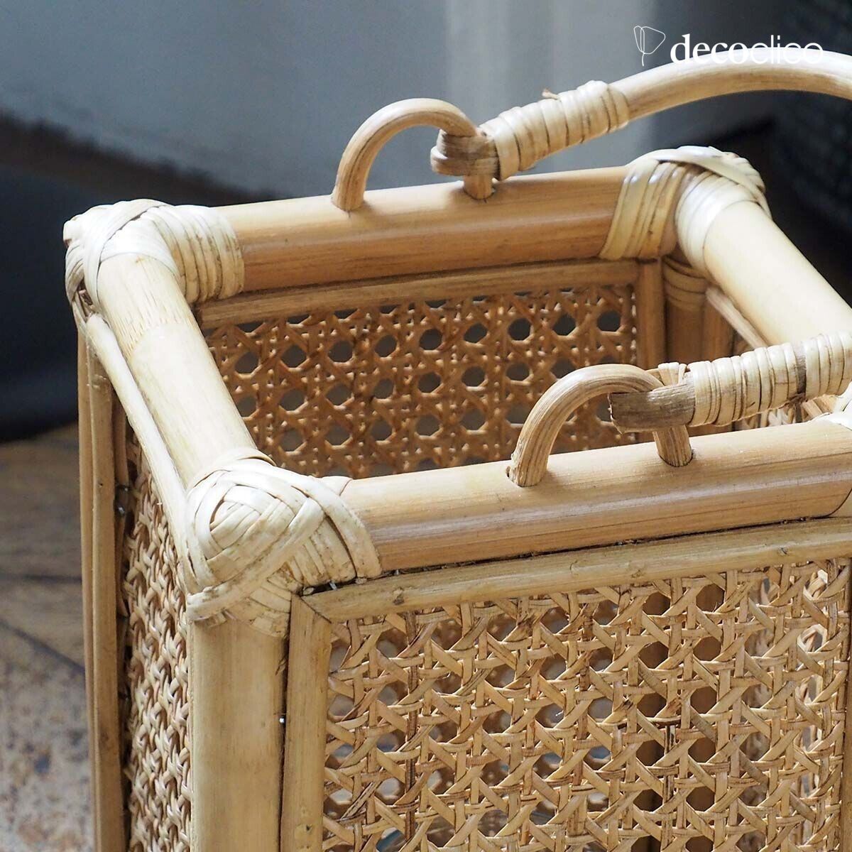 Lantern tealight holder in natural wicker with handle Moka