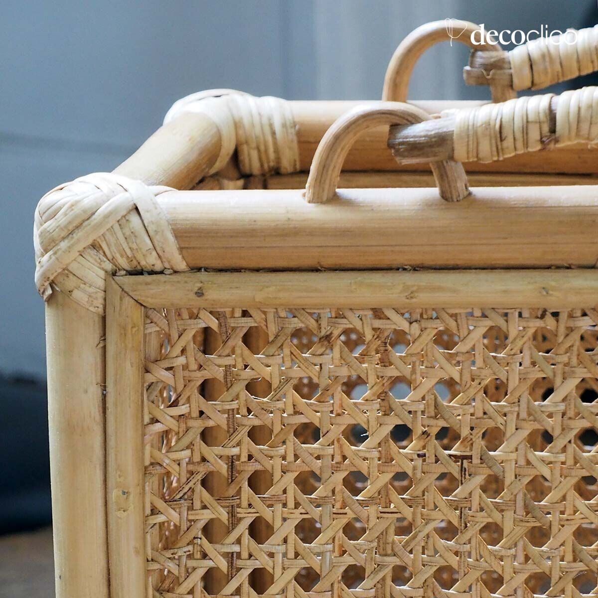 Lantern tealight holder in natural wicker with handle Moka