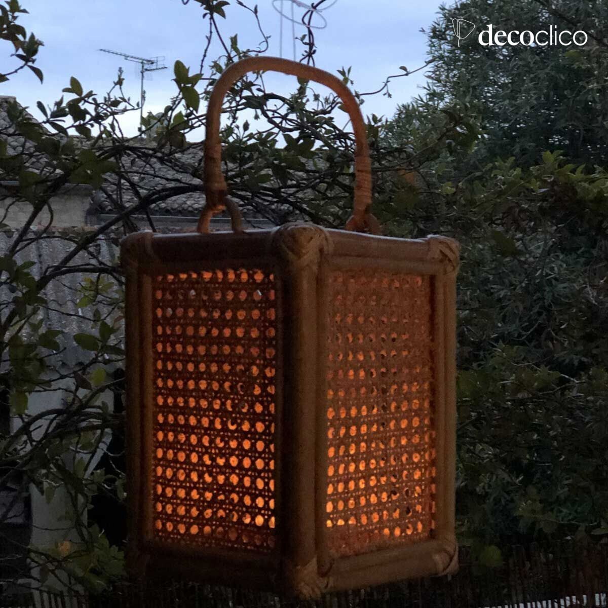 Lantern tealight holder in natural wicker with handle Moka