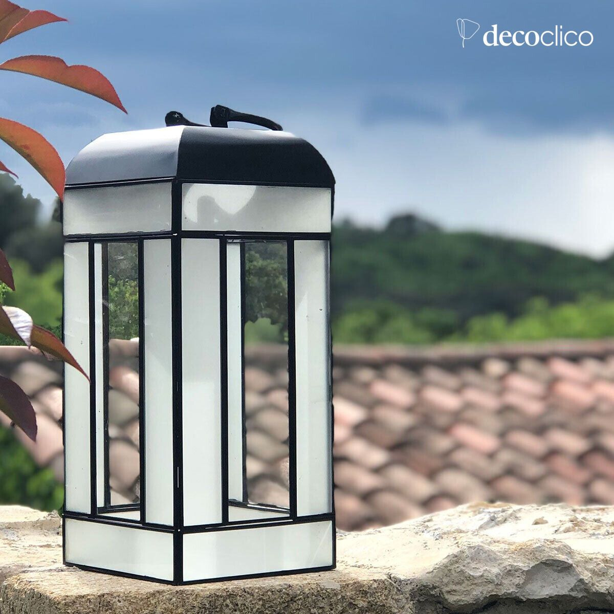 Lanterne photophore en métal noir mat et verre