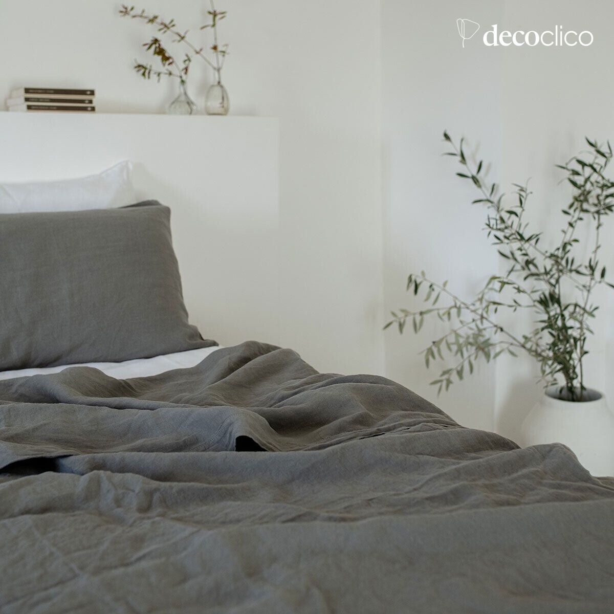 Lenzuolo in lino lavato grigio verde con lavorazione traforata - 240x300 cm Oslo