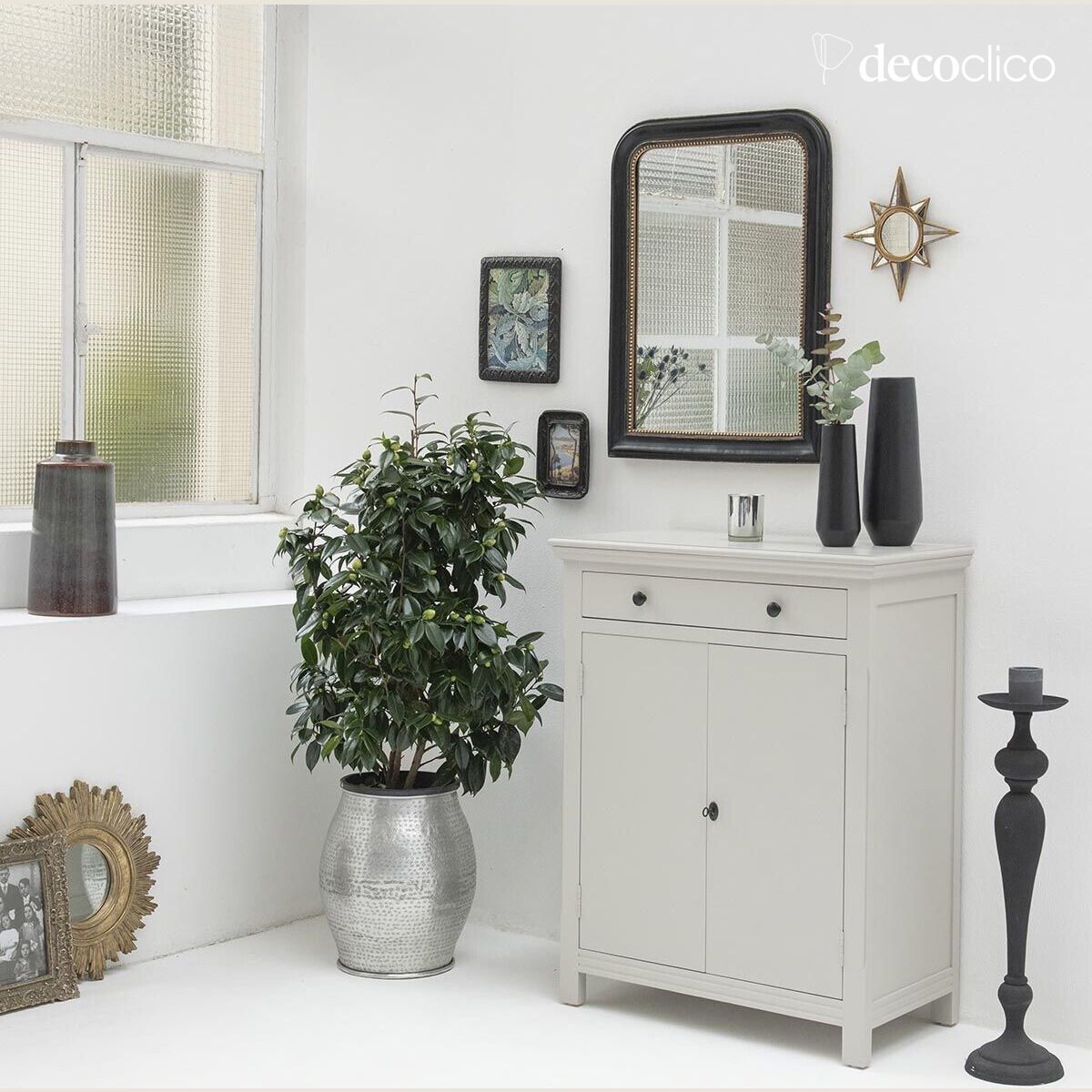 Lichtgrijs maritiem grenen 2-deurs 1-lade Parijse buffetkast Léandre