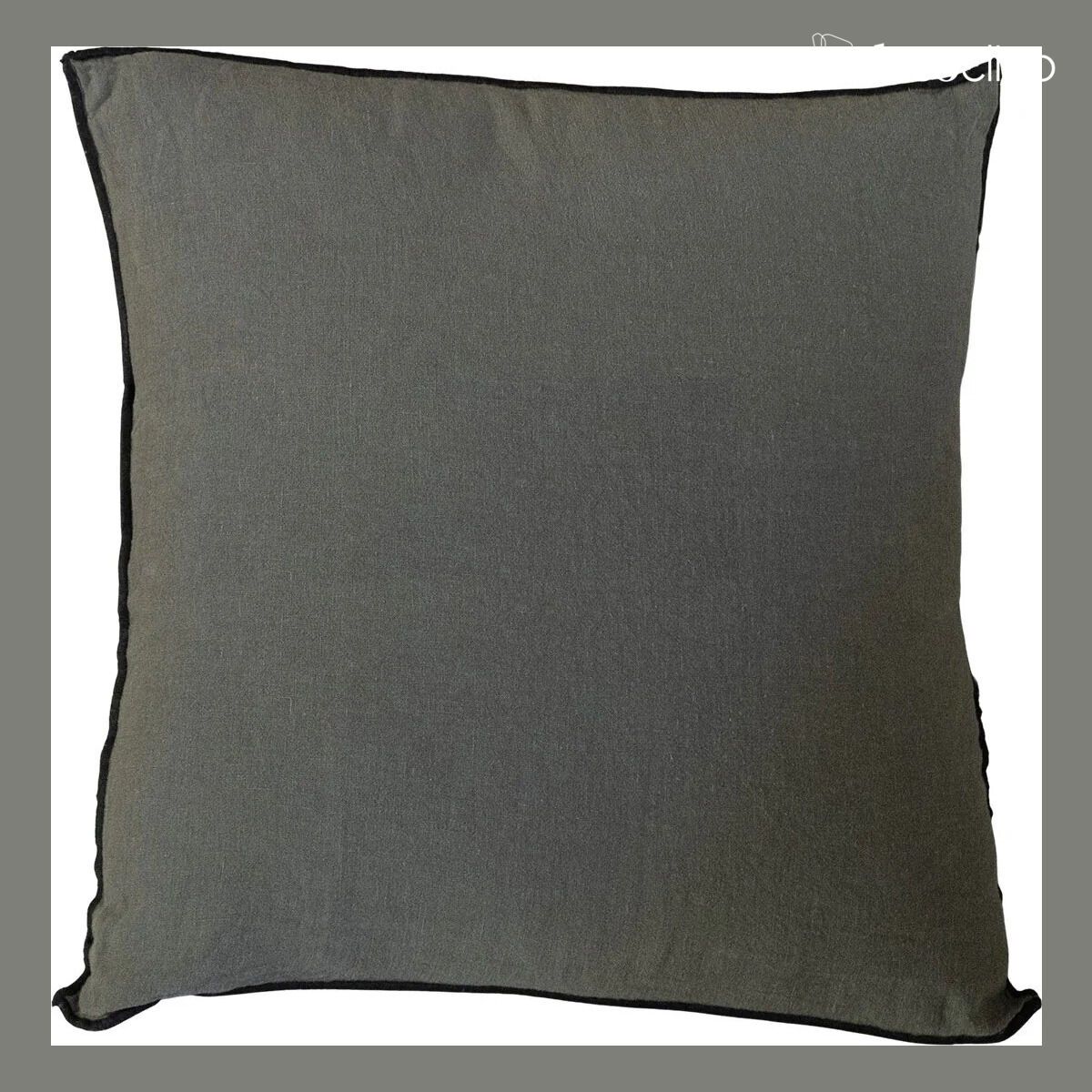 Linen cushion, washed in green with charcoal overlock - 40x60cm Oslo