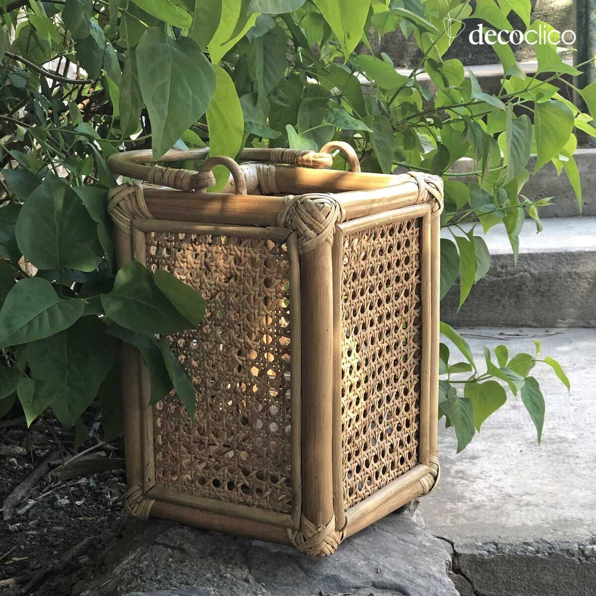 Linterna portavelas de mimbre natural con asa Moka