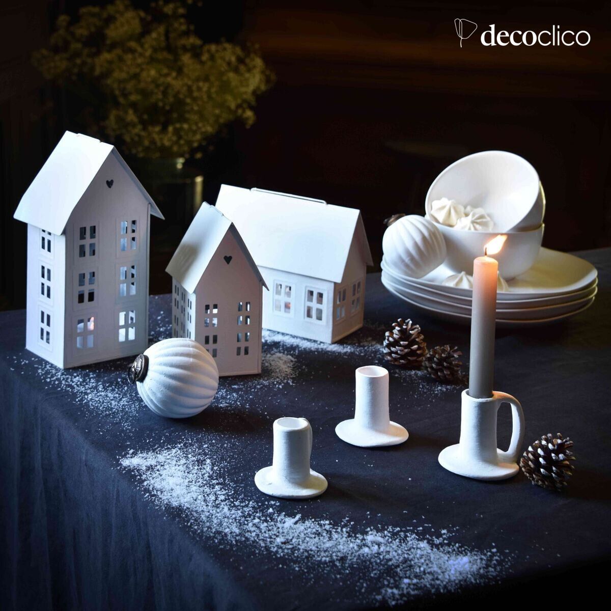 Lot de 3 photophores maison en métal finition blanc mat