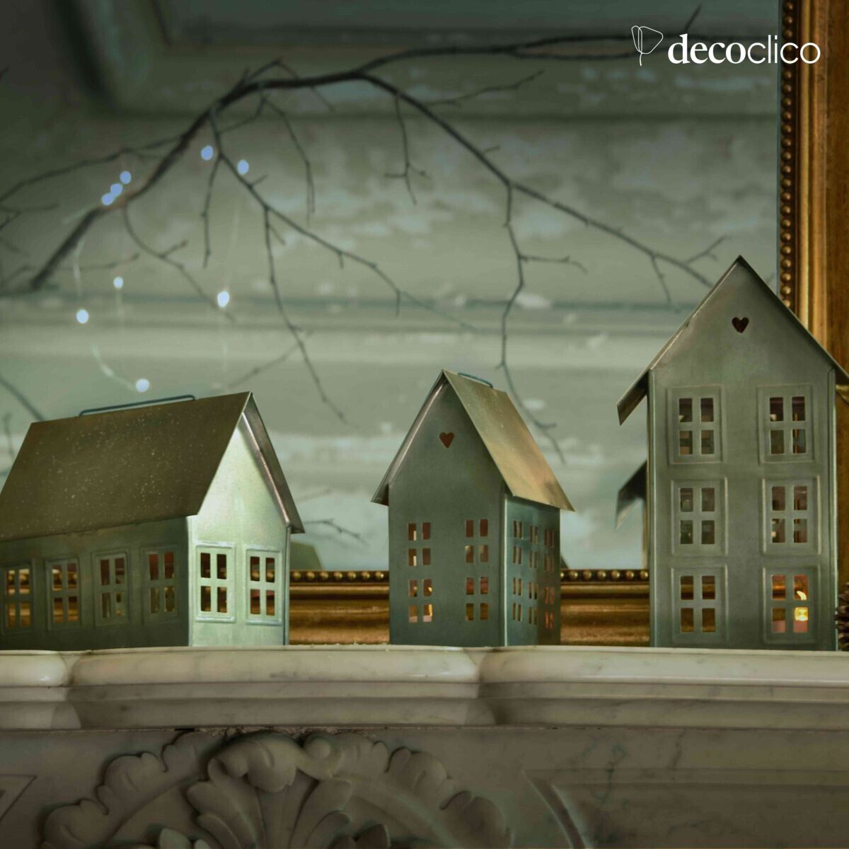 Lot de 3 photophores maison en métal finition zinc