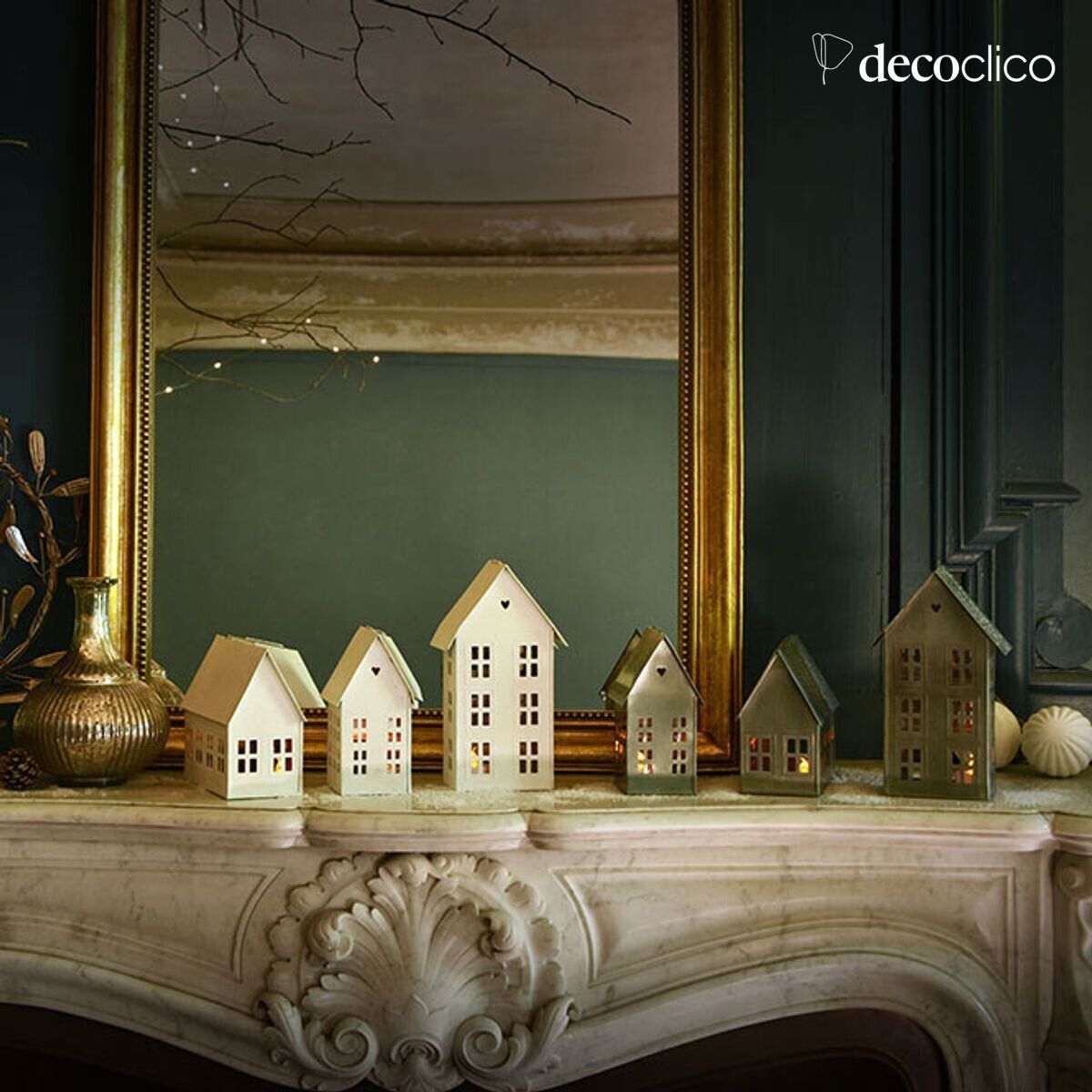 Lot de 3 photophores maison en métal finition zinc