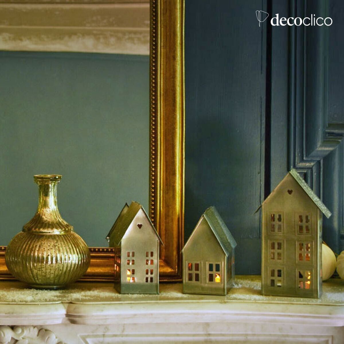 Lot de 3 photophores maison en métal finition zinc