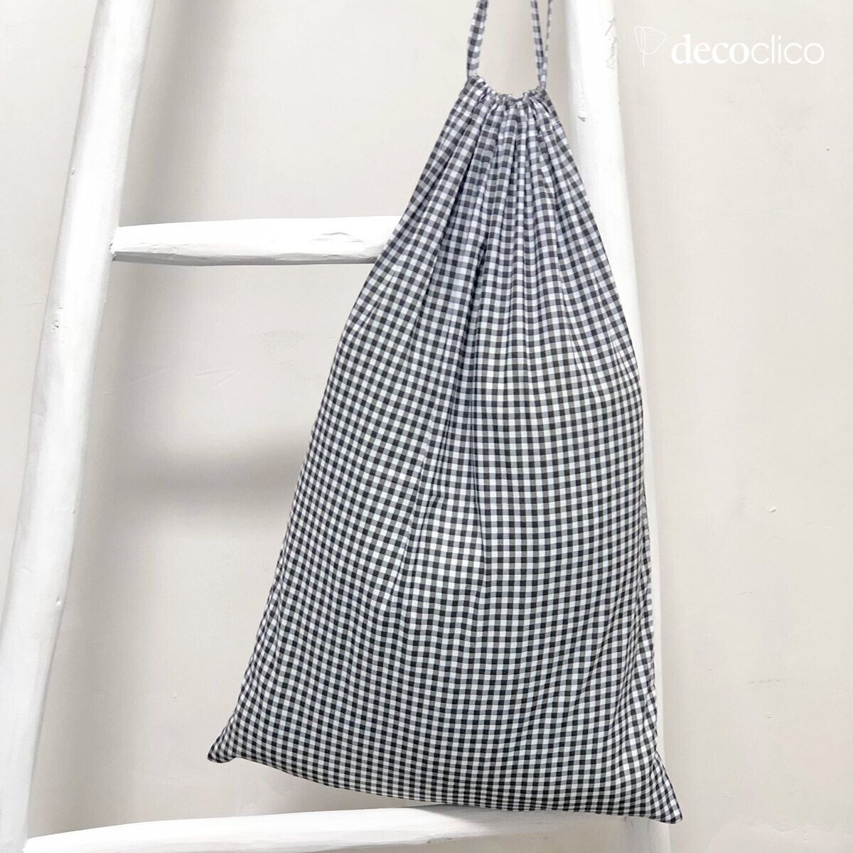 Lot de 3 sacs à linge en coton imprimé blanc et fleuri, quadrillé, vichy Romy 36