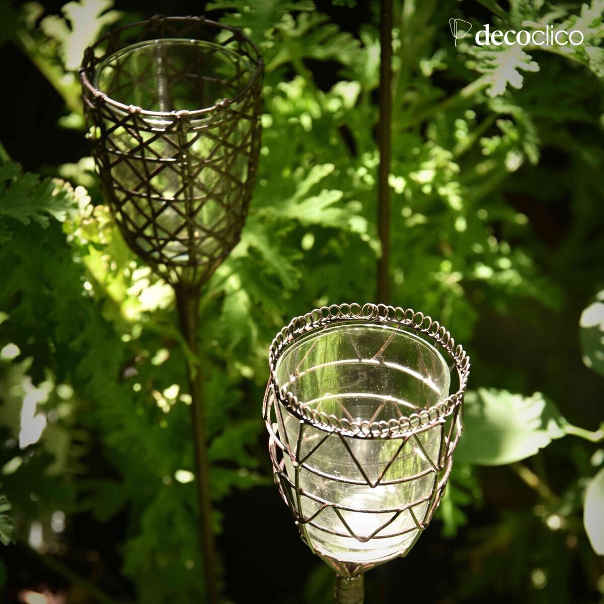 Lot de 6 photophores à planter en métal vieilli