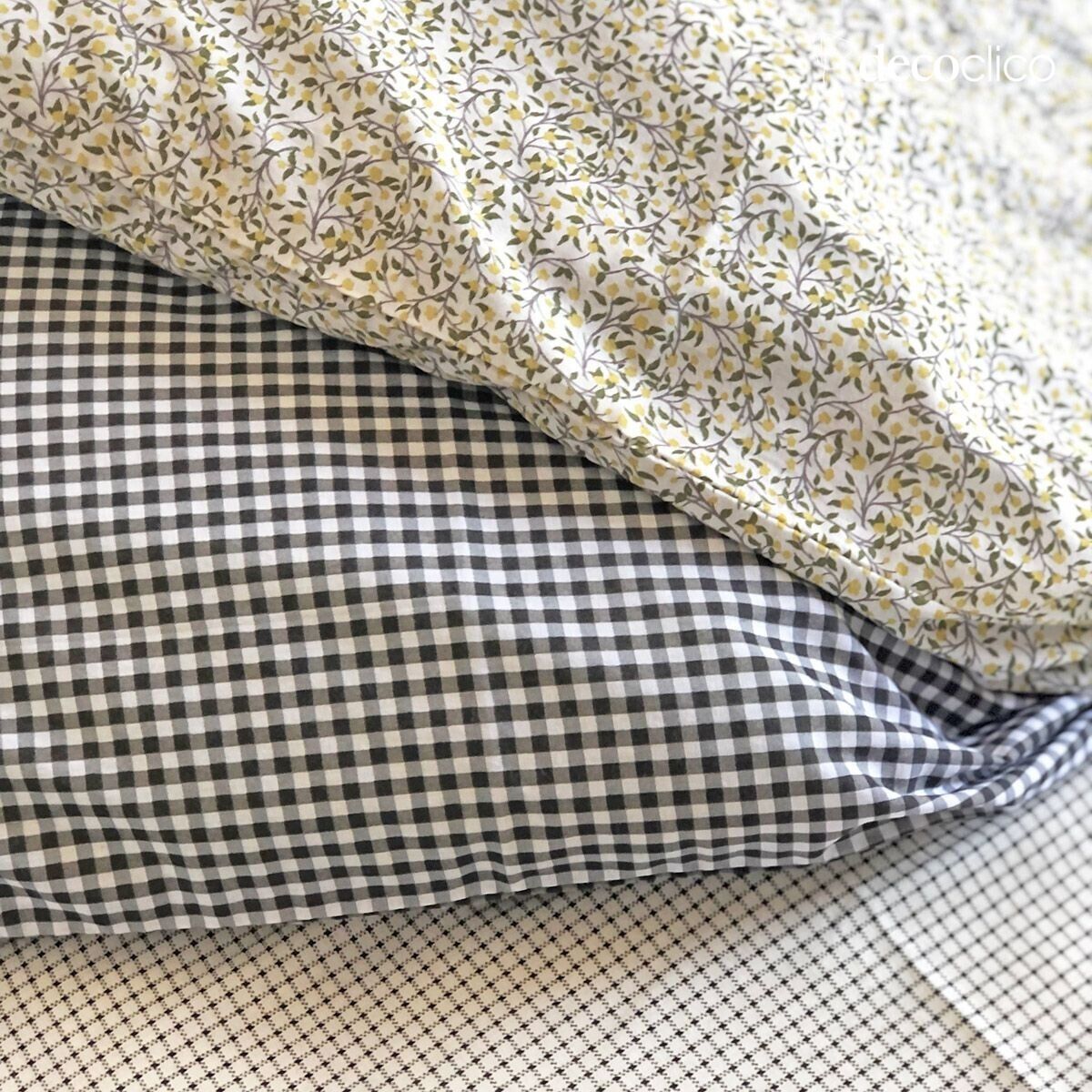 Lote de 3 bolsas de lavandería de algodón estampado blanco y floral, cuadriculado, vichy Romy 36