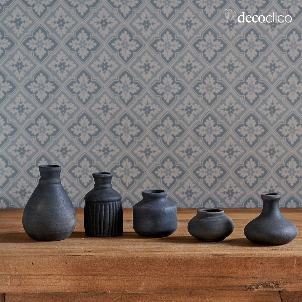 Lote de 5 macetas de terracota negra hechas a mano Petra