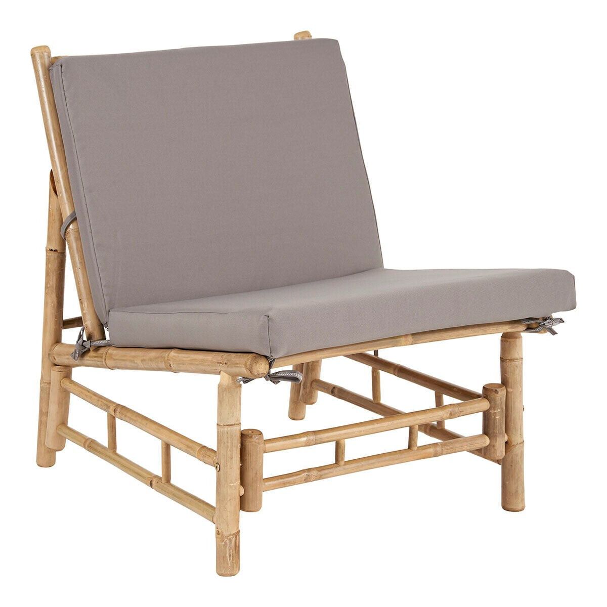 Low lounge chair in natural bamboo with gray outdoor cushion Taman