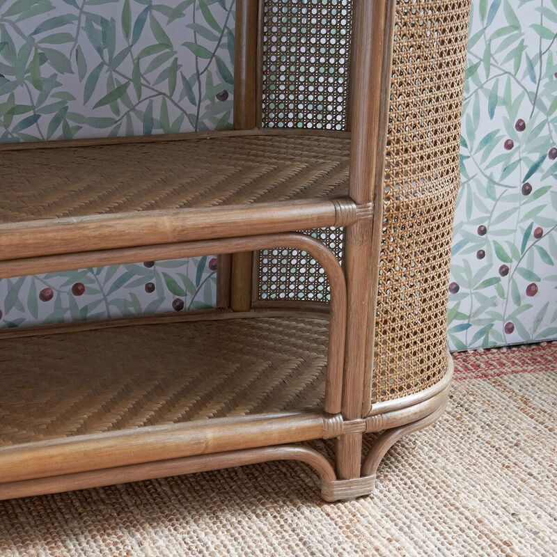 Low rattan and brown cane shelf bookcase Rosalie