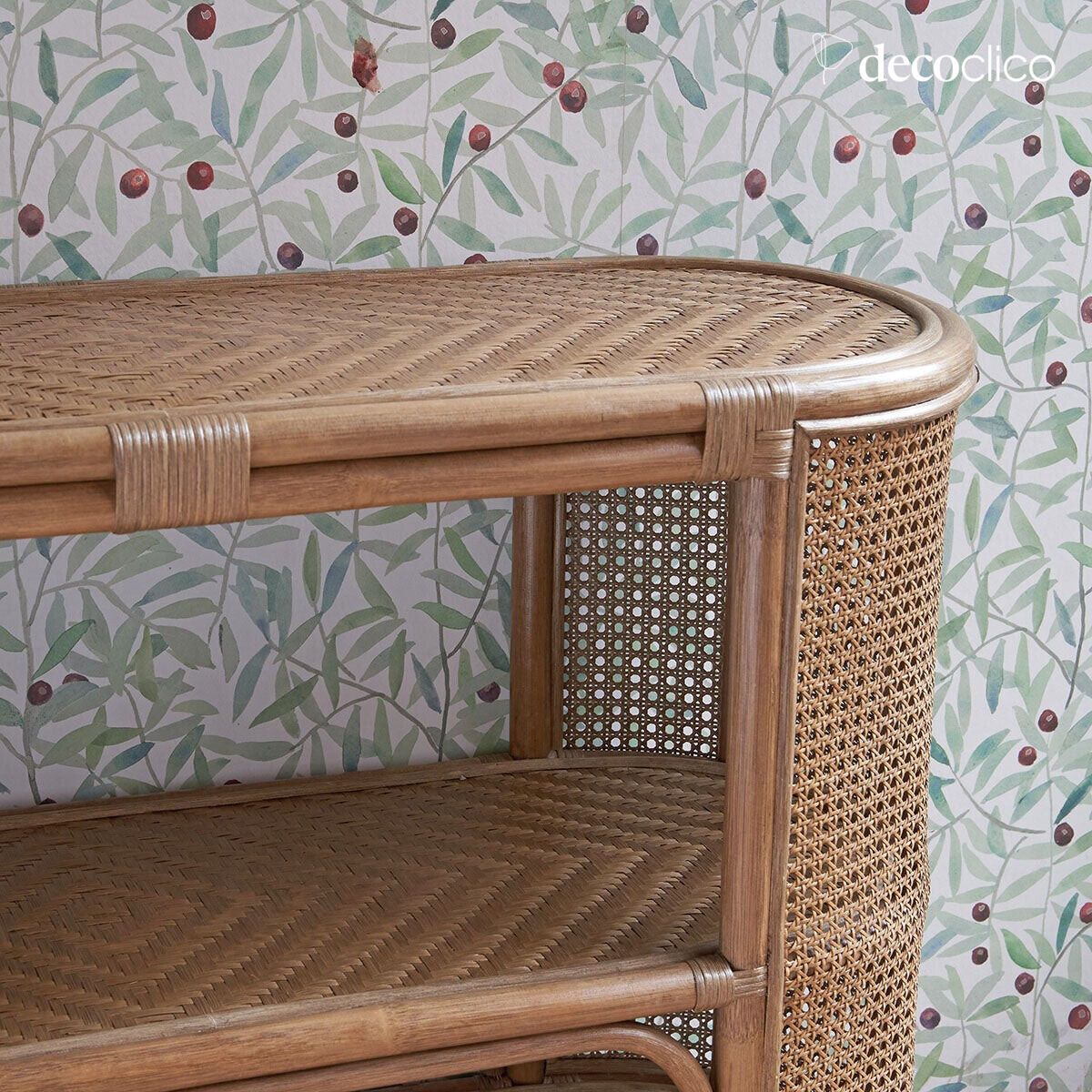 Low rattan and brown cane shelf bookcase Rosalie