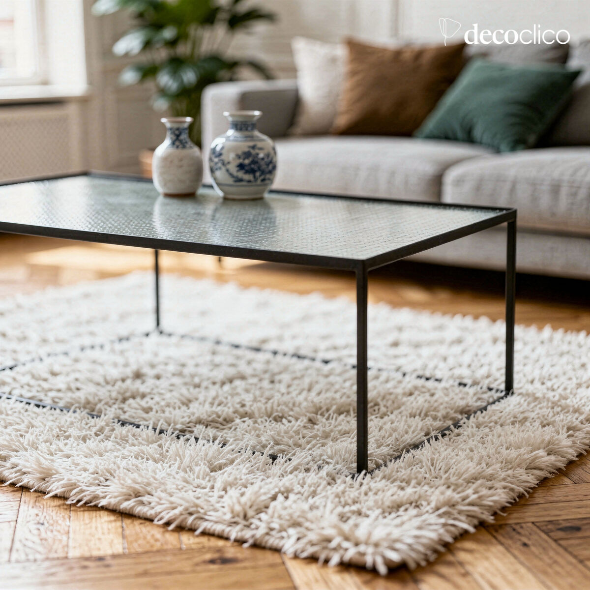 Low table in matt black metal with glass top Nevada