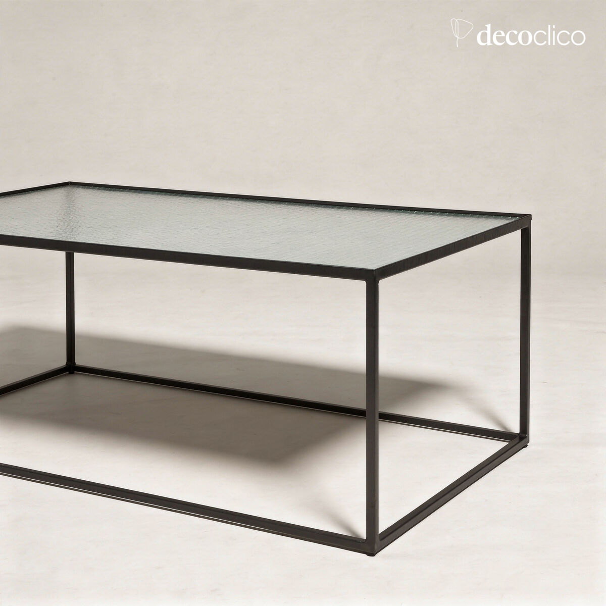 Low table in matt black metal with glass top Nevada